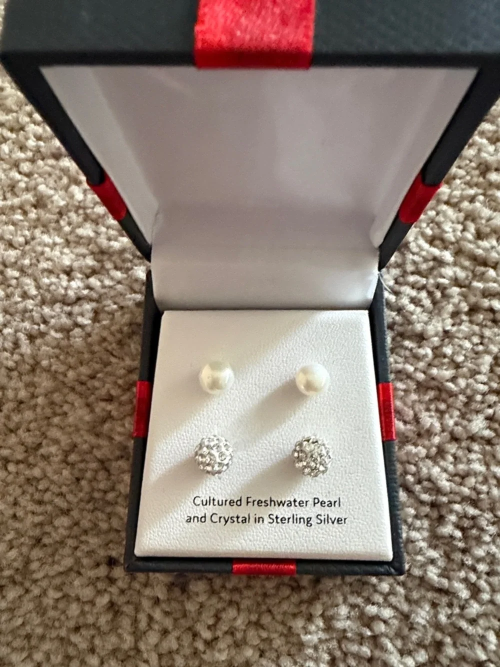 Cultured Freshwater Pearl and Crystal Sterling Silver Earring Set - White - Picture 3 of 5